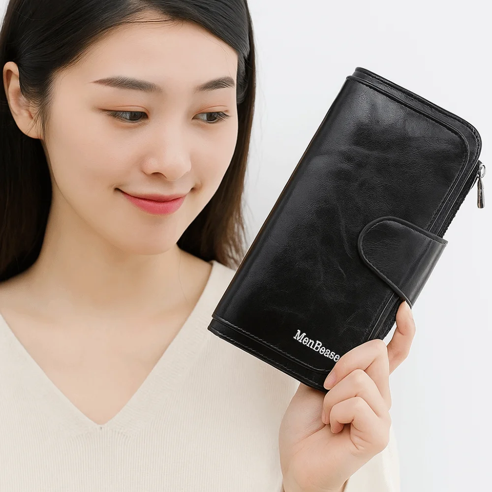 Large Capacity Women Long Wallet Korean Style Multifunctional PU Leather Wallet Solid Color Multi Card Solt Clutch Bag Outdoor