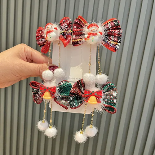 Imagen 2 del producto Gorro de Navidad, clip para el pelo, gorro de Papá Noel, clip para el pelo de muñeco de nieve, bonito accesorio para el cabello con copo de nieve de Reno, horquillas para niños