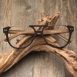 CHFEKUMEET Wooden Myopia Glasses Frame Retro Round Optical Prescription Eyeglasses Frame Men Women Distinctive Spectacle Frames