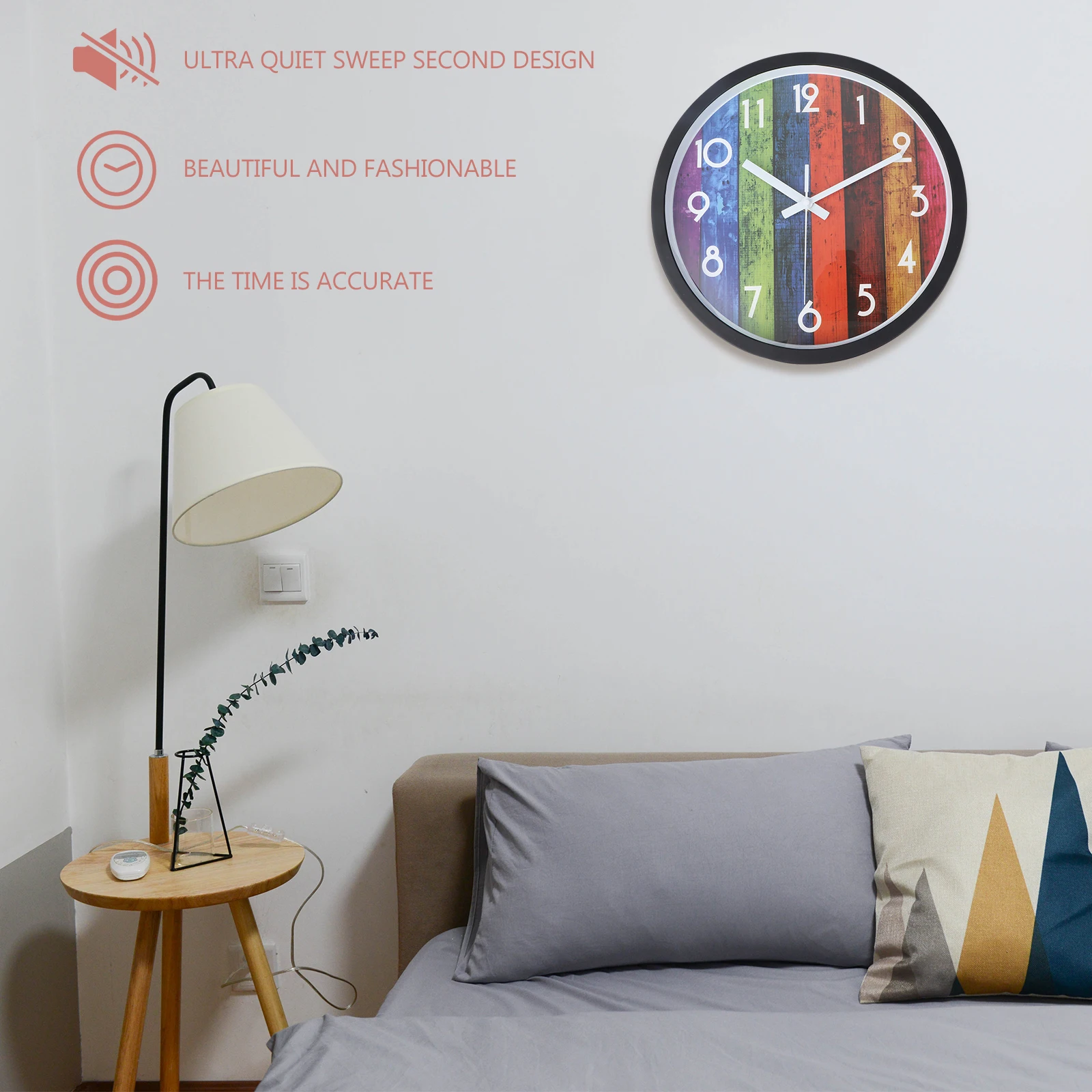 

1PC Wall Clock Decor Colorful Wood Grain Wall Clock Retro Wood Grain Hanging Clock Simple Quartz Wall Clock Fashionable Wall Dec
