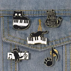 Instrument Piano Accordion Cat Enamel Pins Black Cat Music Note Lapel Badge Clothes Collar Brooch Backpack Jewelry Pin Wholesale