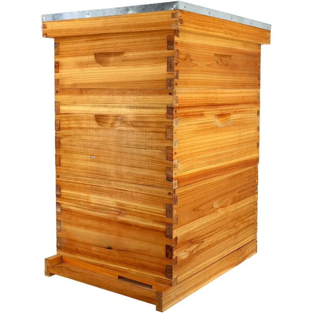 

10-Frame Langstroth Beehive Dipped in 100% Beeswax, Complete Bee Hives and Supplies Starter Kit Includes 2 Deep Hive Bee Box