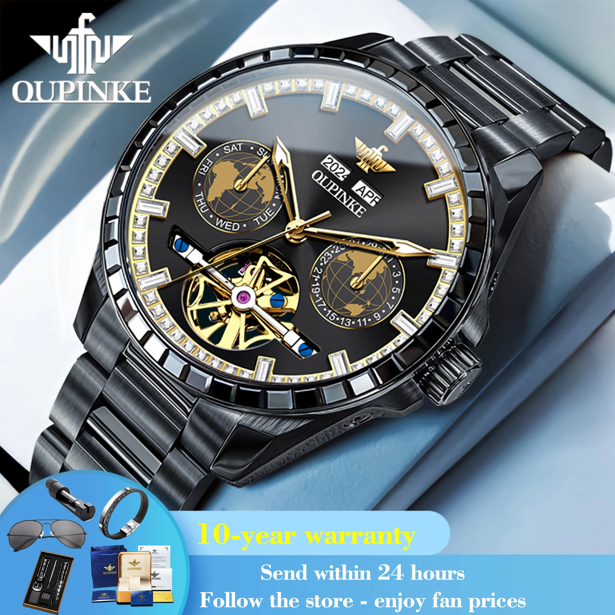 

OUPINKE 3280 Watch For Men Hollow Skeleton Mechanical Men Watch Luxury Fashion Auto Date Deep Waterproof Business Man Wristwatch