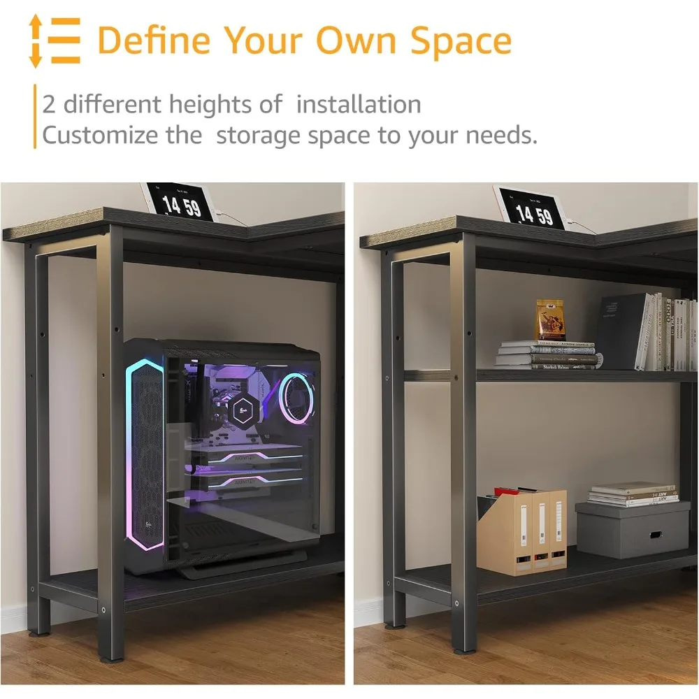 L Shaped Desk with Shelves, Power Outlet, 40 Inch Small Corner Computer Gaming Desk