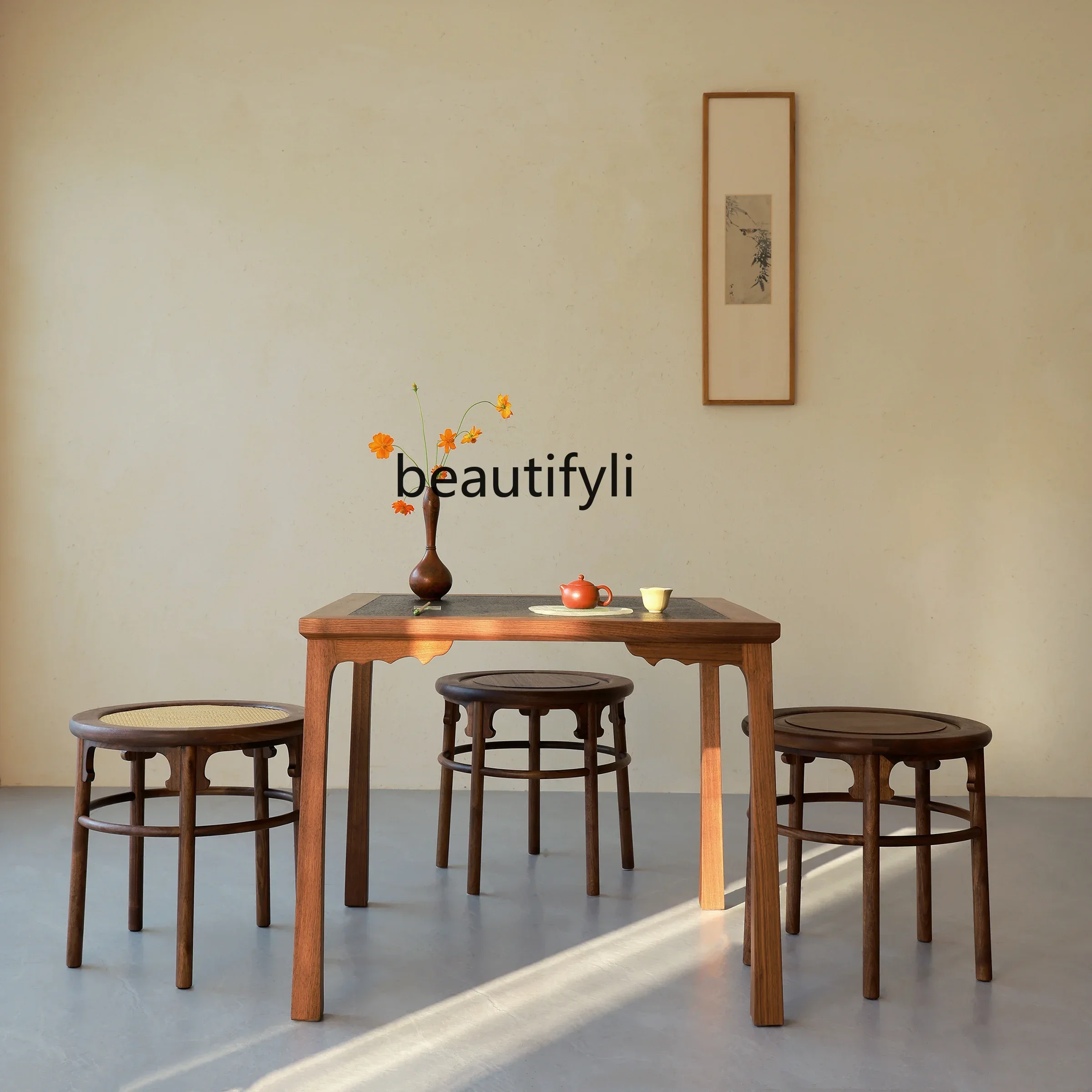 

Hot sales Log drum stool embroidered pier Ming-style furniture North American black walnut tenon and mortise structure