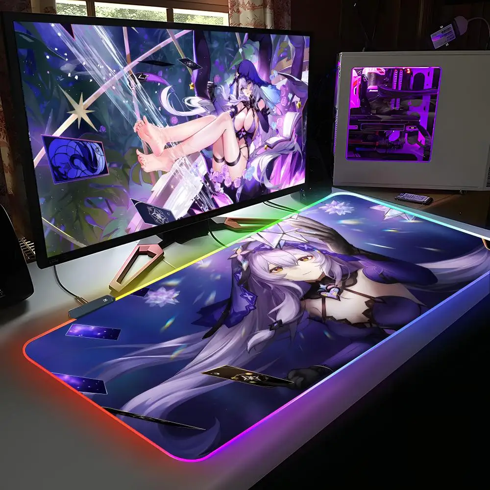 

Honkai Star Rail BlackSwan Коврик для мыши RGB Резиновый компьютерный ноутбук Официальная игра для киберспорта Эстетический красивый модный роскошный коврик