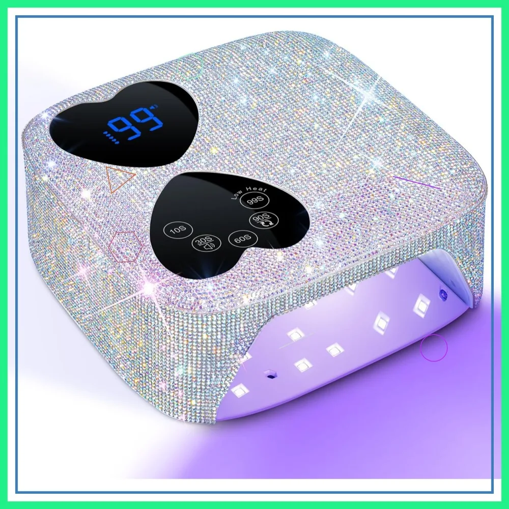 

80W Cordless UV LED Nail Lamp with 5 Timers, Mirror Base & Rhinestones for Gel Nails at Home or Salon