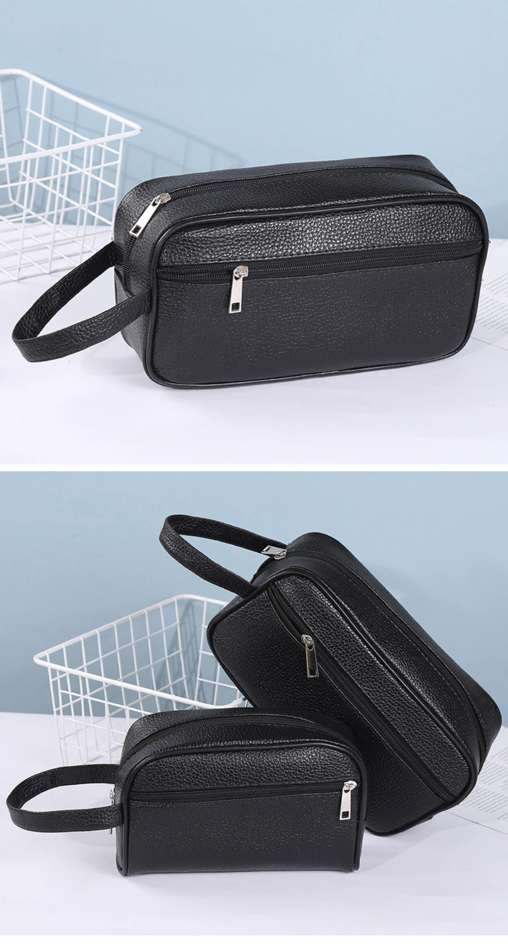 Black Unisex Business Trip Toiletry Bag Waterproof Travel Supplies Storage Portable Makeup Bath Bag
