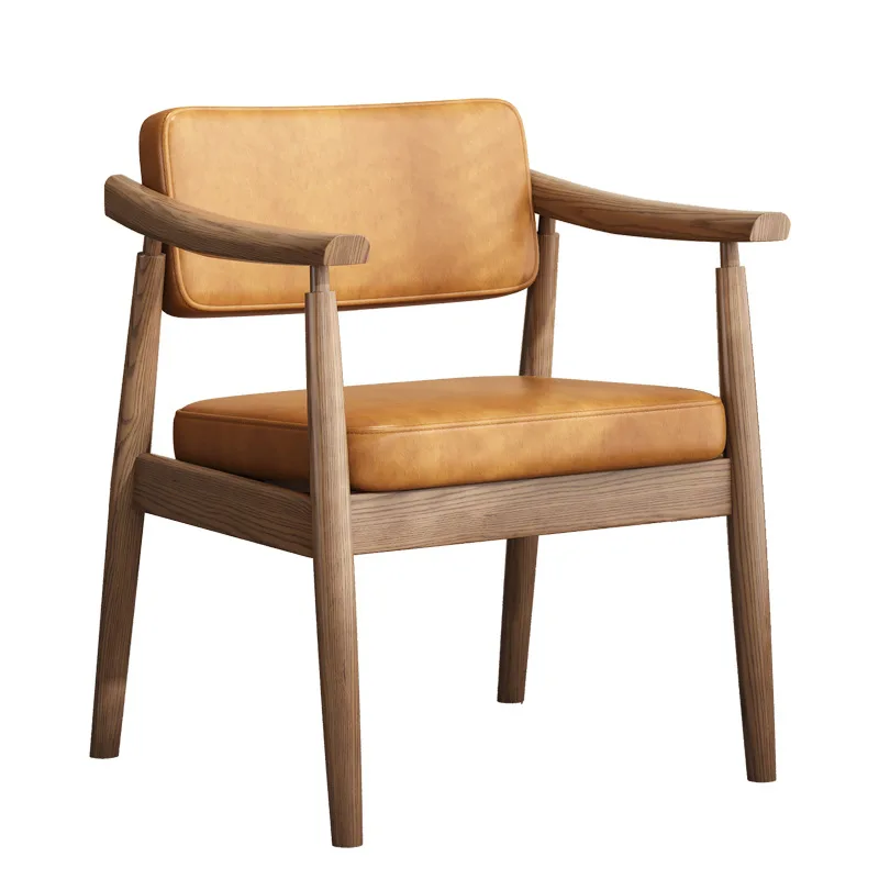 

Solid wood dining Home restaurant Nordic ash wood computer Book with armrests B & B leisure chair