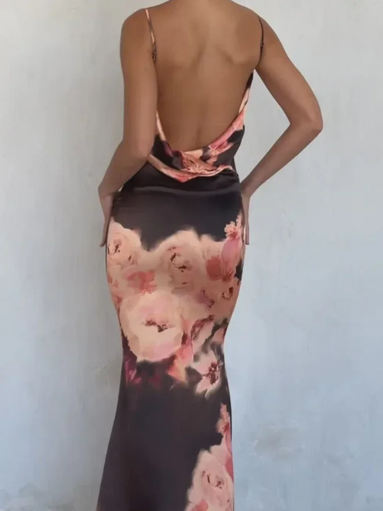 ربيع صيف جديد مطبوعة الساتان فستان بكتافة للمرأة موضة مثير عارية الذراعين سليم صالح فساتين جديدة الإناث حفلة سهرة الجلباب