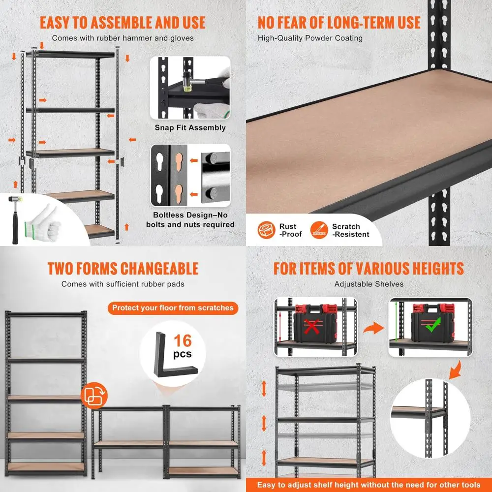 

5-Tier Heavy-Duty Adjustable Metal Shelving Unit, 2000 lbs Capacity, Black, 36L x 18W x 72H for Garage, Kitchen, Pantry, and Mor