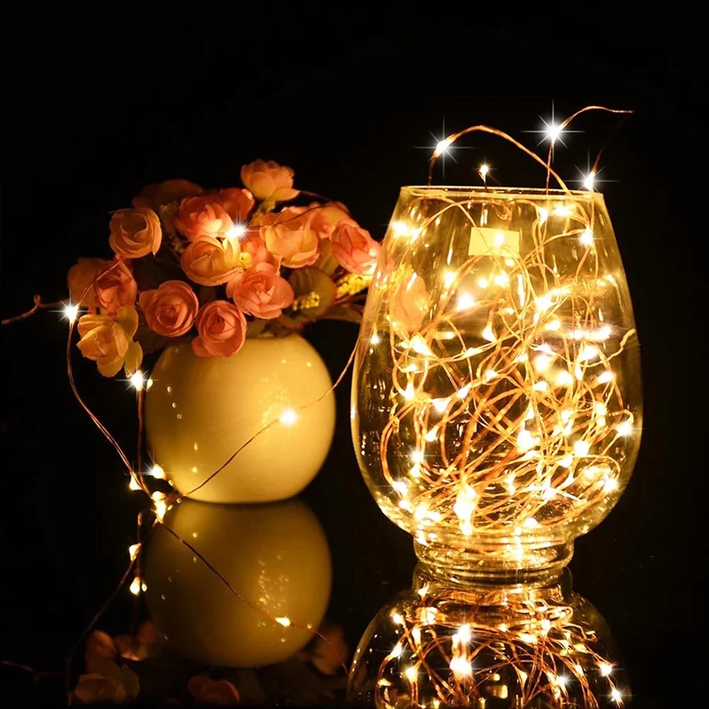 Mini Luz de hadas LED de 1M, 2M, 3M, 5M, cadena de alambre de cobre, lámpara nocturna impermeable para boda, Navidad, guirnalda, fiesta
