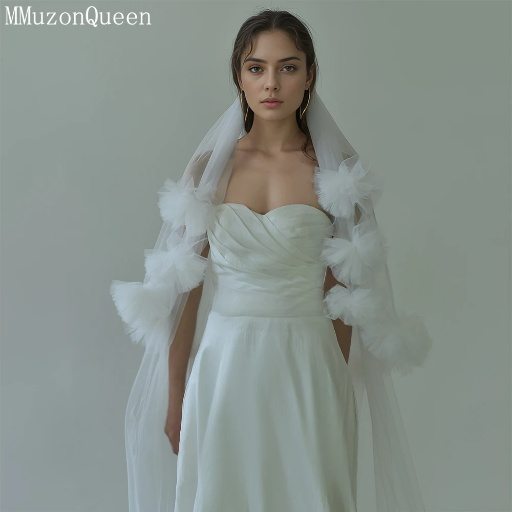 MMQ 3D Flower Bridal Headdress Waltz Wedding Veil Double layered White Tail Wedding Accessories Things for weddings M136 image 4