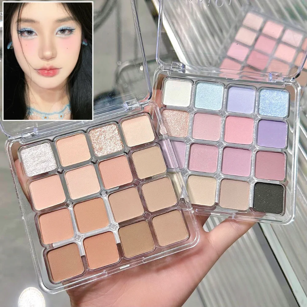 Pink Peach Pearly Matte Eyeshadow Palettes Glitter Eye Shadow Pigment Waterproof Lasting Korean Cosmetics Earth Colors 16 Colors