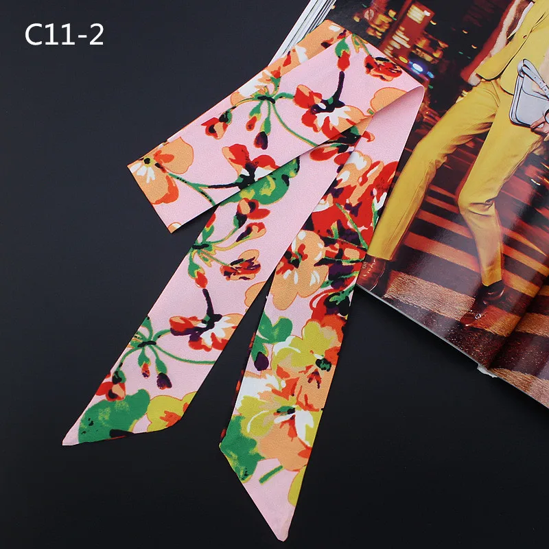 New Design Geranium Floral Scarf Women Small Silk Scarf Luxury Brand Bag Ribbons Fashion Head Scarf Hot Sale Long Scarves C11