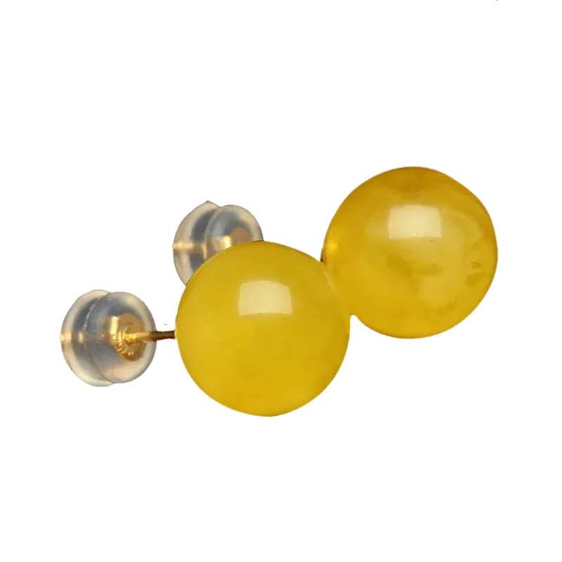 

SHILOVEM 18k Gold Natural Amber Stud Earrings New Birthday Christmas Gift Fashion Wholesale Women 9mm yze09090m