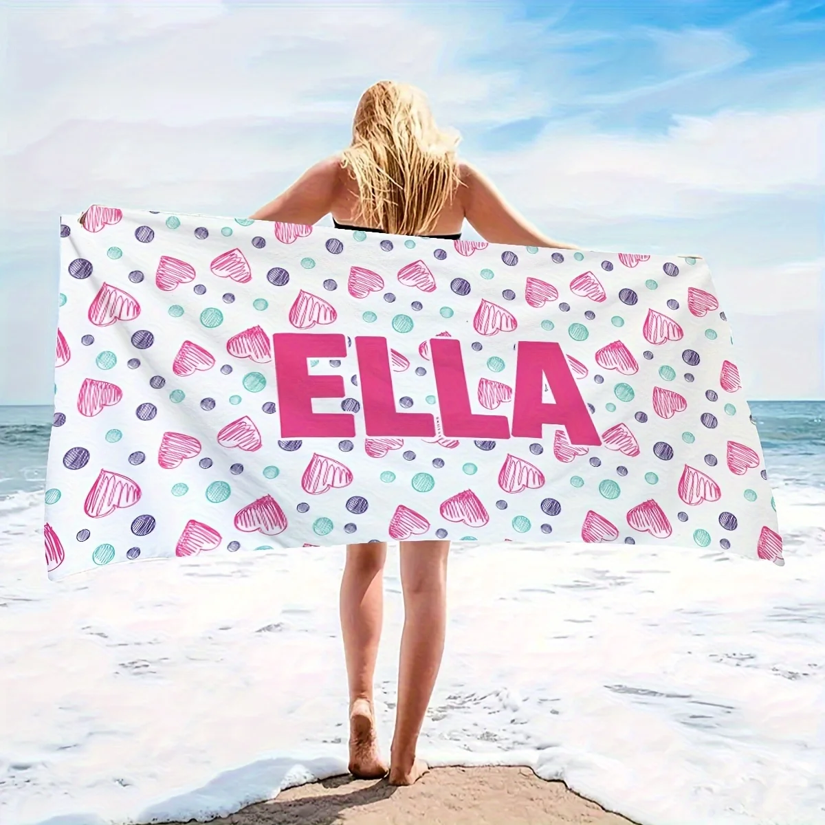 Custom Name Beach Towel Personalized Chevron Rainbow Bath Towels Soft Microfiber Quick Dry Swimming Pool Lounger All Season Use