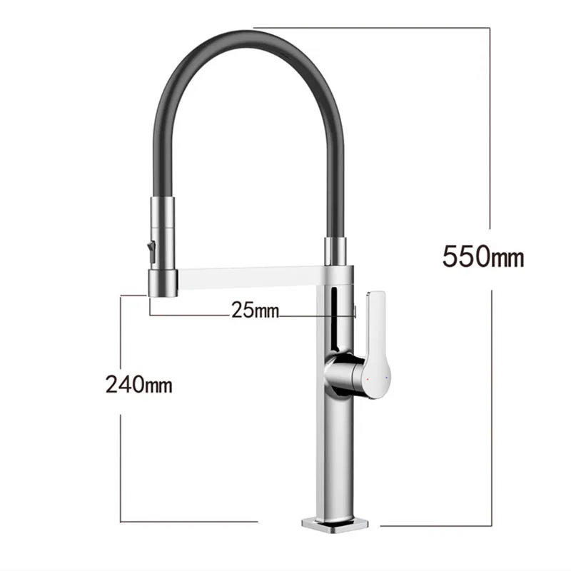 ทองแดงดึงลงก๊อกน้ําอ่างล้างจานดาดฟ้าติดตั้ง Mixer TAP 360 องศาหมุนอ่างล้างจานร้อนเย็นก๊อก Crane Gun สีเทา/สีดํา