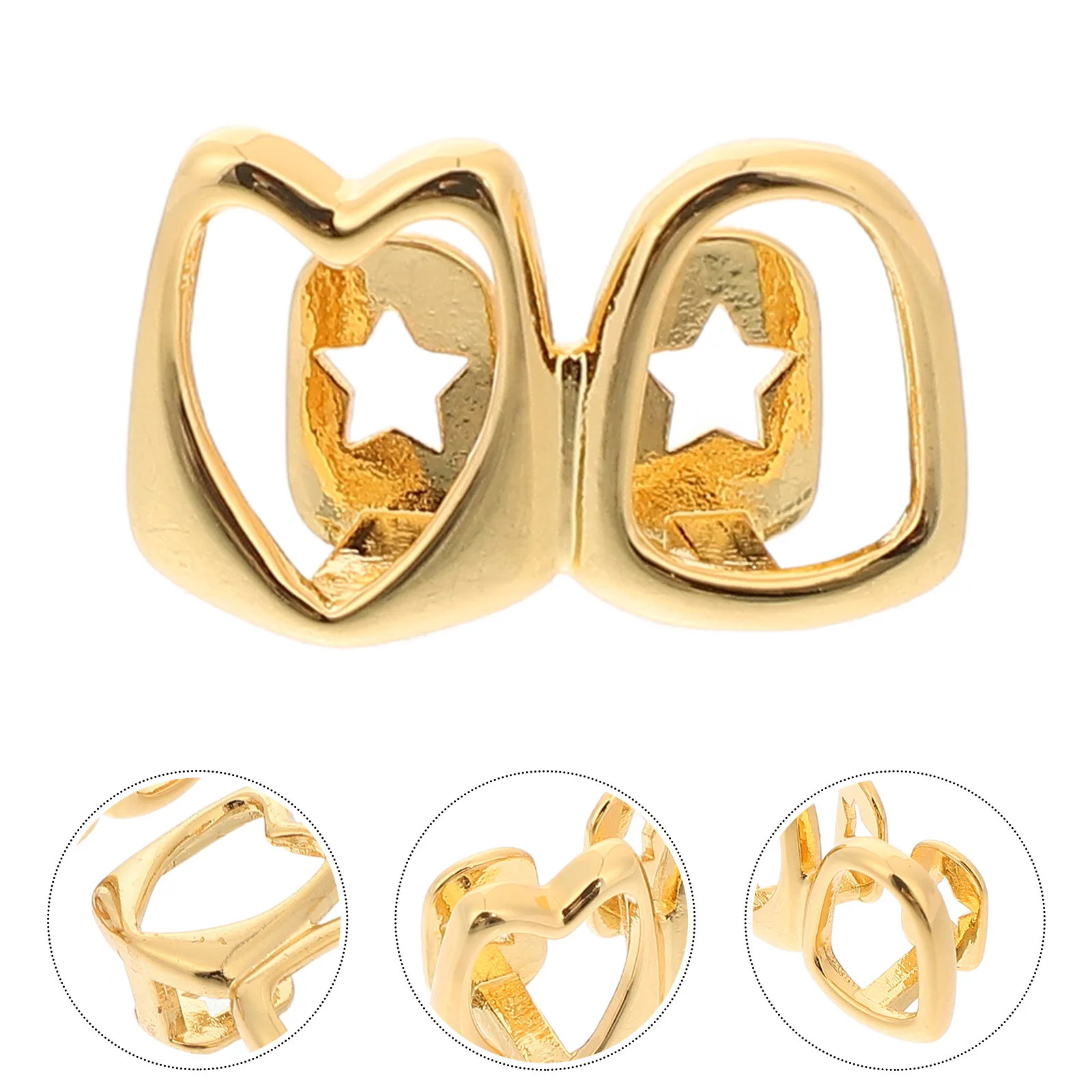 

2Pcs Gold Teeth Grills Hollow Heart Shape Halloween Party Face Grill Fake Mouth Grill Rapper Costume Teeth Toppers