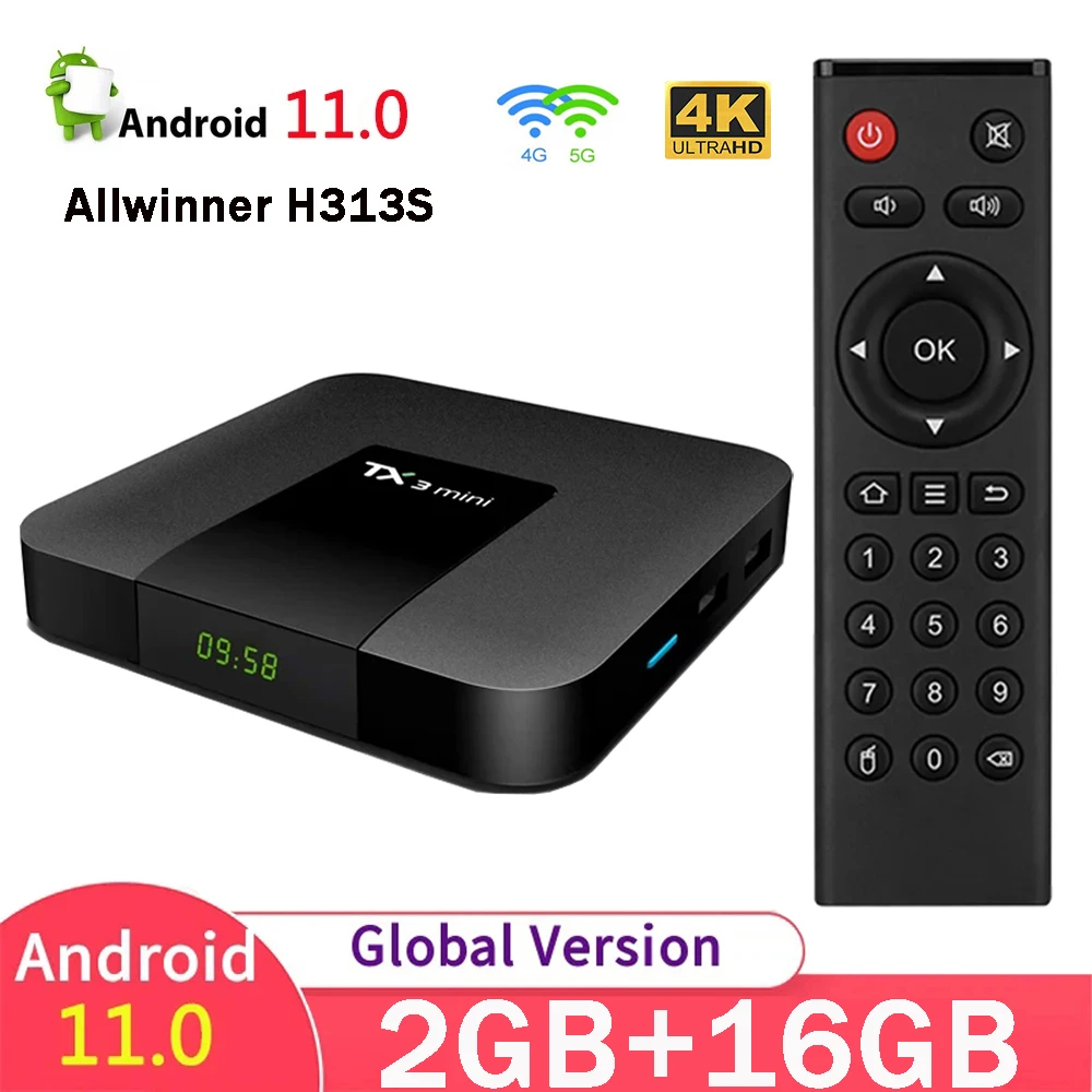 

ТВ-приставка TX3 mini Smart TV Box Android 11 Allwinner H313S 2 Гб 16 Гб HD 4K 4G и 5G Двойной Wi-Fi HD медиаплеер ТВ-приставка