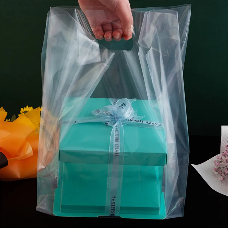 50pcs Frosted Transparent Portable Stand Plastic Baking 4/6/8/10 Inch Cake Pizza Bread Dessert Food Packaging Takeaway Bags