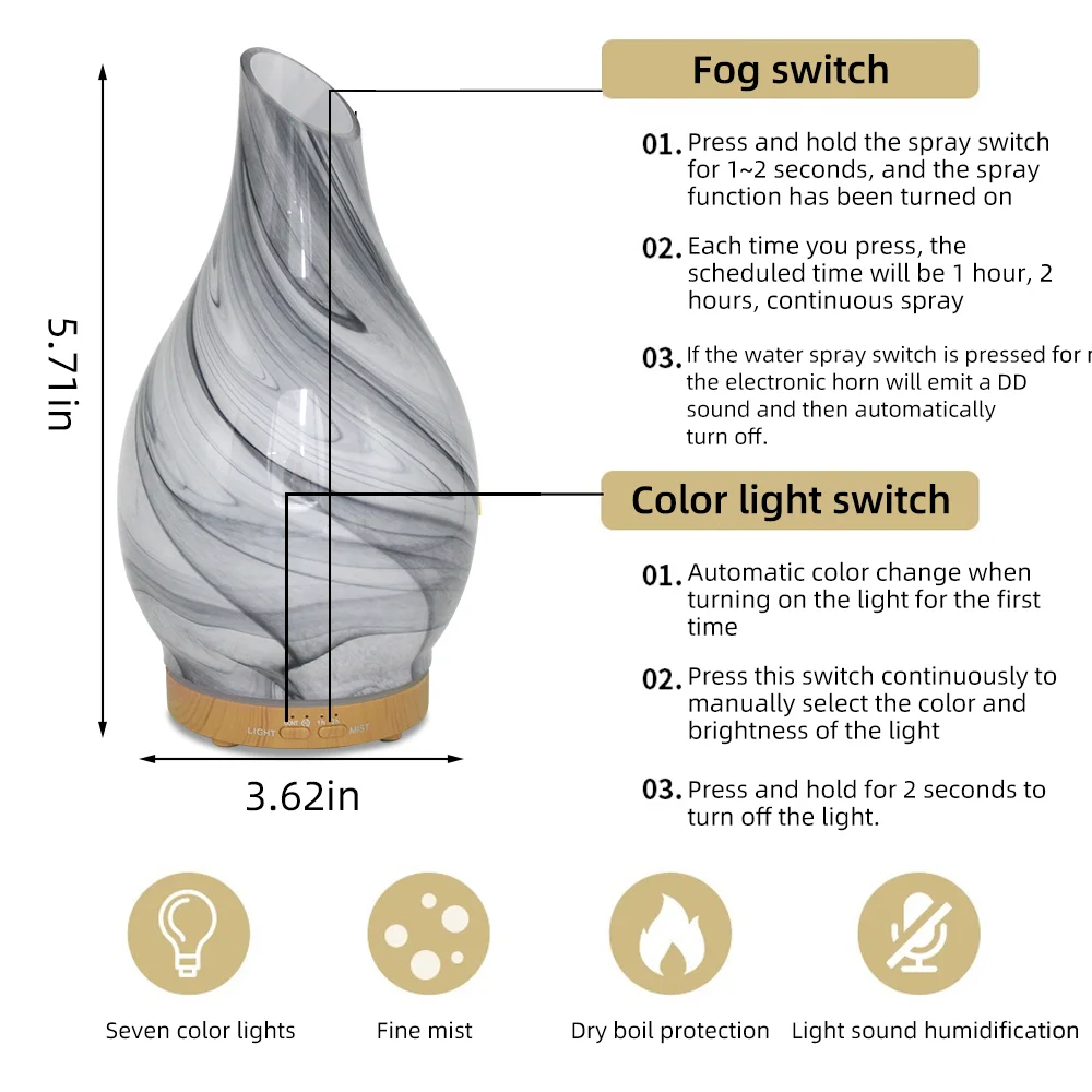 Soothing 7-Color Ultrasonic Diffuser 200ml Aromatherapy, Night Light & Humidifier with Timer  Perfect for Bedroom or Living Room