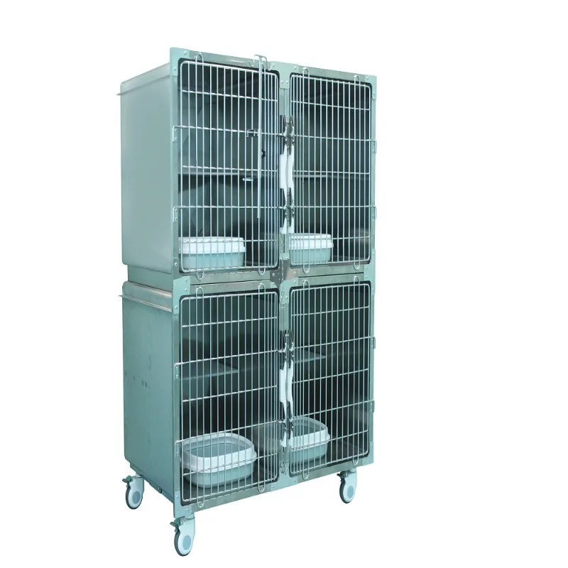 

Professional 4-Section Cat Cage - Veterinary Stainless Steel Kennel with Lock & Wheels, Pet Hospital Enclosure for Shelter