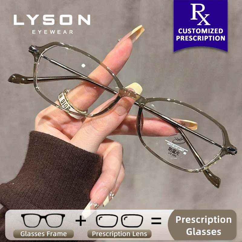 

LYSON Trendy Rectangular Women's Photochromic Myopia Glasses Prescription Progressive Glasses Anti Blue Light Computer Glasses