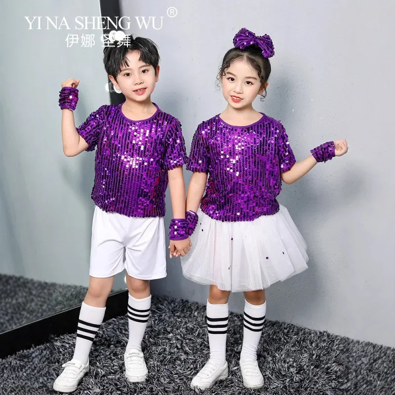 Traje de baile de Jazz para niños y niñas, trajes con lentejuelas para el Día de los niños, ropa para el escenario de baile callejero moderno de Hip-hop