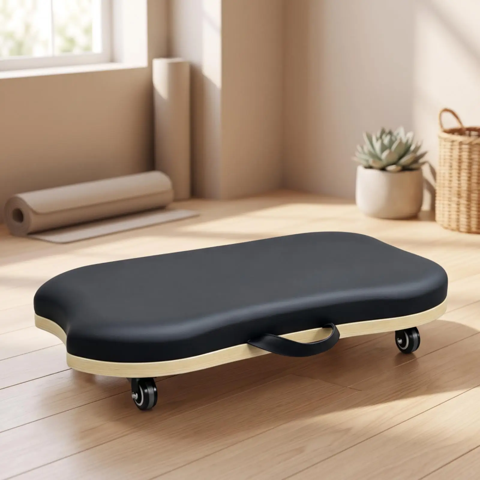 Stability Exercise Pilates Board Oak Padded Surface Wobble Balance Board with Wheels for Balance Training at Home