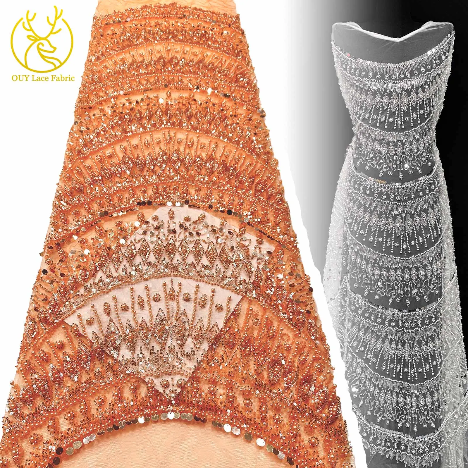 

Newest French Wedding Beaded Lace Fabric 2025 High Quality African Mesh Sequin Fabric For Women Party Dresses Sewing Material