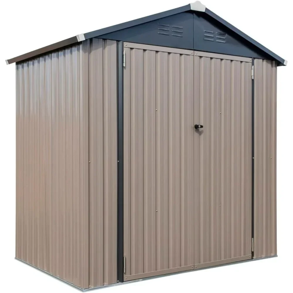 6x4 metal outdoor galvanized steel storage shed with swinging double lock doors, used for storing bicycles in the backyard, etc