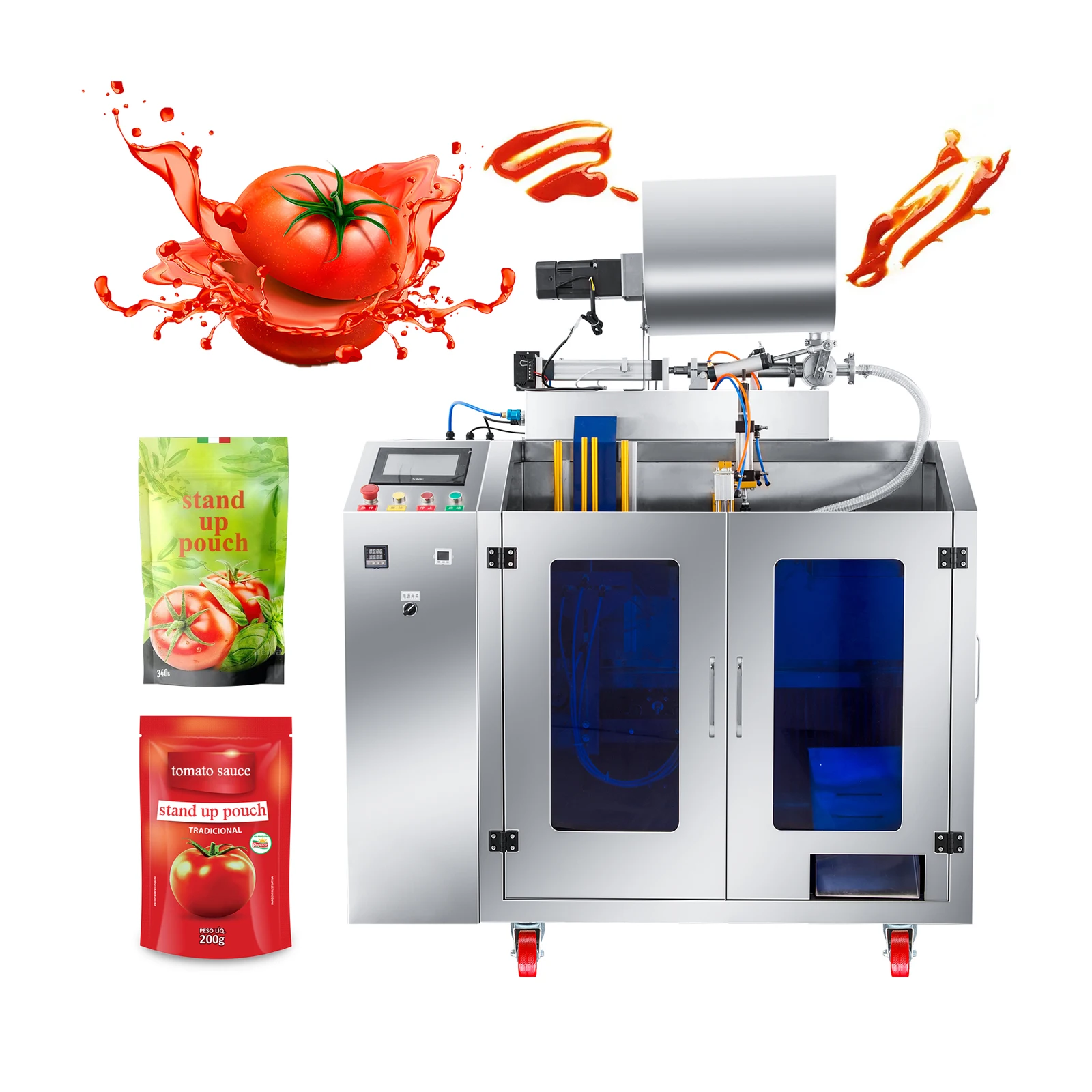 Adjustable Pouch Size Premade Zipper Bag Honey Tomato Ketchup Liquid Drinks Standing Pouch Filing Package Machine