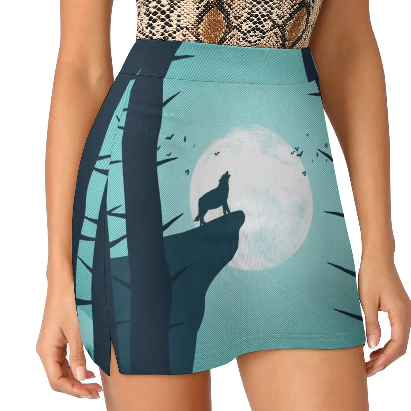 Full Moon Women's skirt Sport Skort Skirt With Pocket Fashion Korean Style Skirt 4Xl Skirts Red Riding Hood Wolf Howling Nature