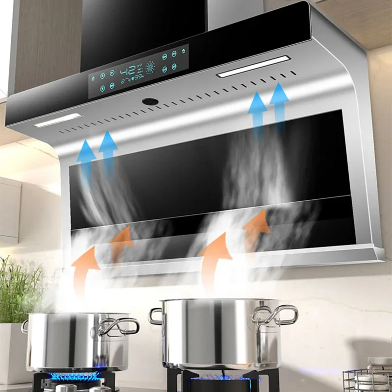 Campana extractora de acero inoxidable para cocina, campana extractora de alta succión, lavado automático, Control táctil