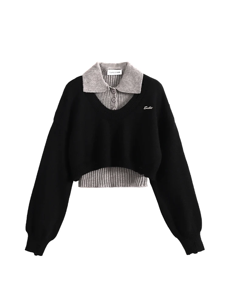 Damski dwuczęściowy zestaw sweter z kawą estetyczny Y2k elegancki Vintage długie rękawy sweter z dzianiny sweter 2000s ubrania 2024