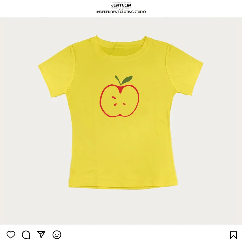 Streetwear T Shirt Y2K Harajuku Hip Hop Retro Graphic Print Crop Tops Women Short Sleeved Tops Skinny Gothic Yellow Baby Tees