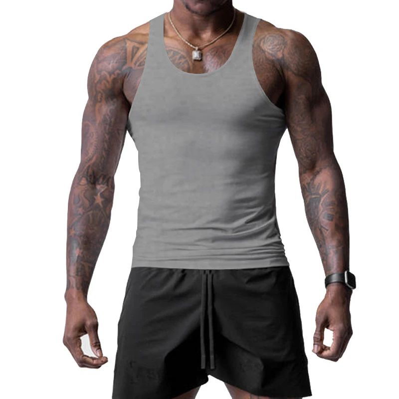 Summer Explosive Men\'s Tank Top Solid Color Wide Shoulder  Foundation Classic Sleeveless Basketball Sports Fitness Vest