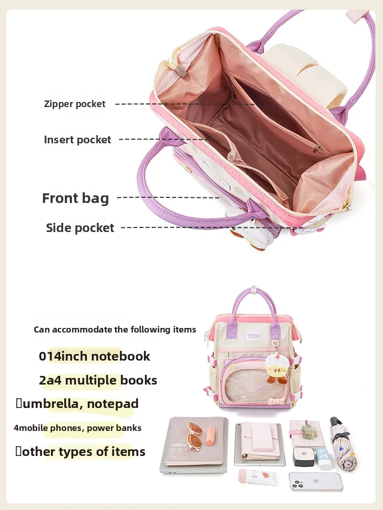 Rucksack für Damen, 2025, neue große Kapazität, leichte Reisetasche, College-Studenten-Computertasche, süße süße Cartoon-Katzenohren, Lta-Tasche