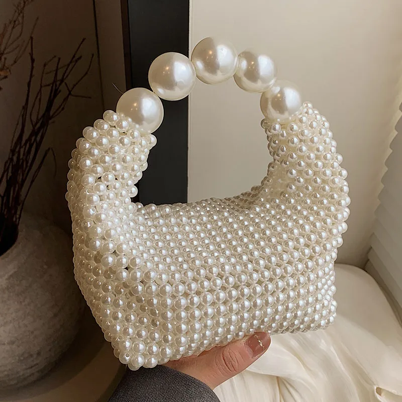 

Hand-Carrying Bag Women's 2025 Spring and Summer New Banquet Fashion Pearl Woven Bag Special-Interest Design Messenger Bag