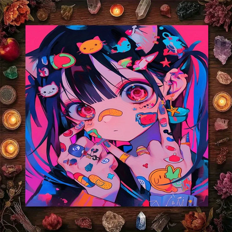 Cute Kawaii Anime Girl Pop Art Aesthetic Square Tablecloth for Laptop Desk Decor Gift 50X50cm 90x90cm