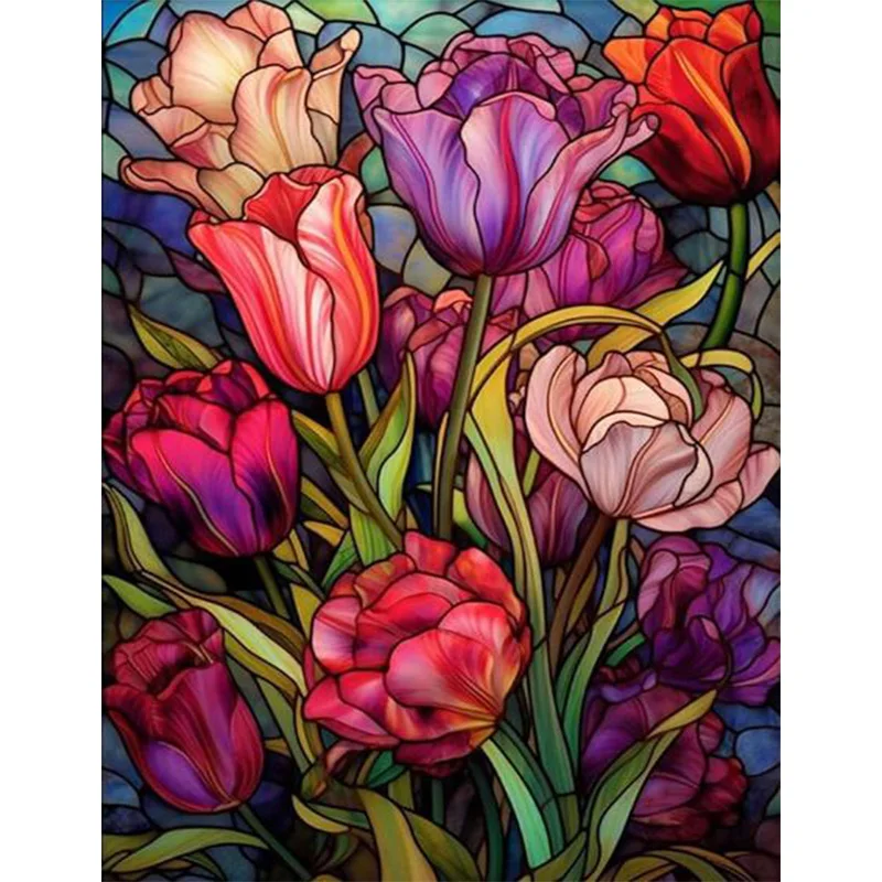 AB Diamond Diamond Painting Colorful Glass Roses Embroidery Kit Wall Decoration Hanging Painting