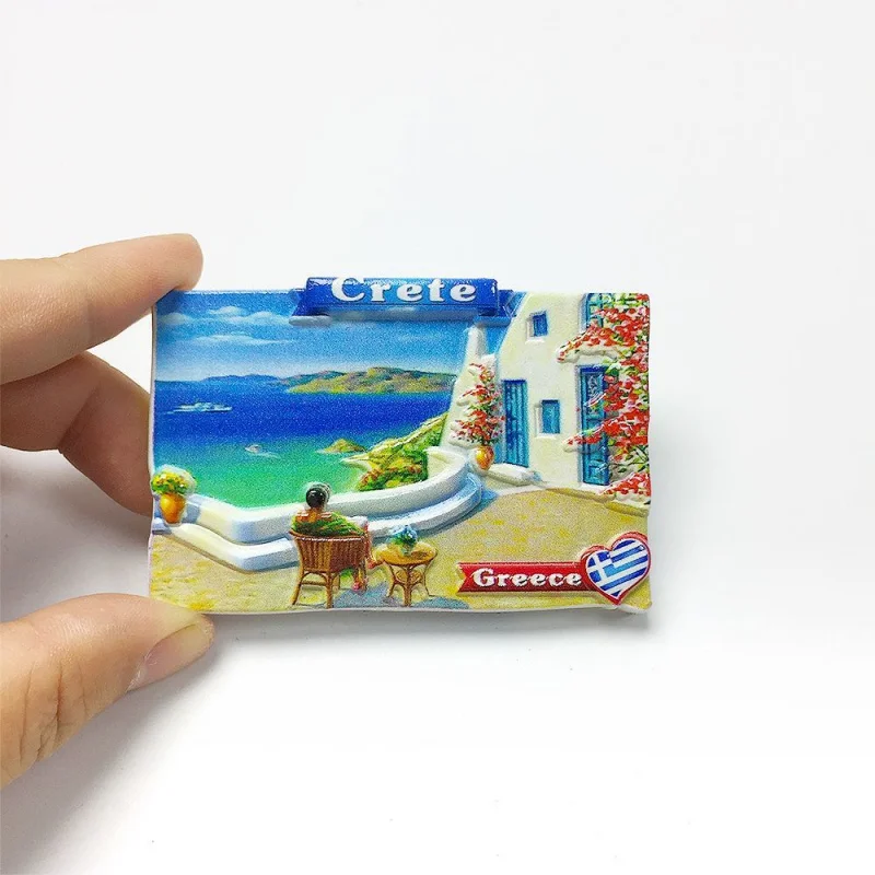 

Greece Crete Island Coastal Scenery White Building 3D Resin Fridge Magnet - Home Decor Imanes Para Refrigerador Room Decoration