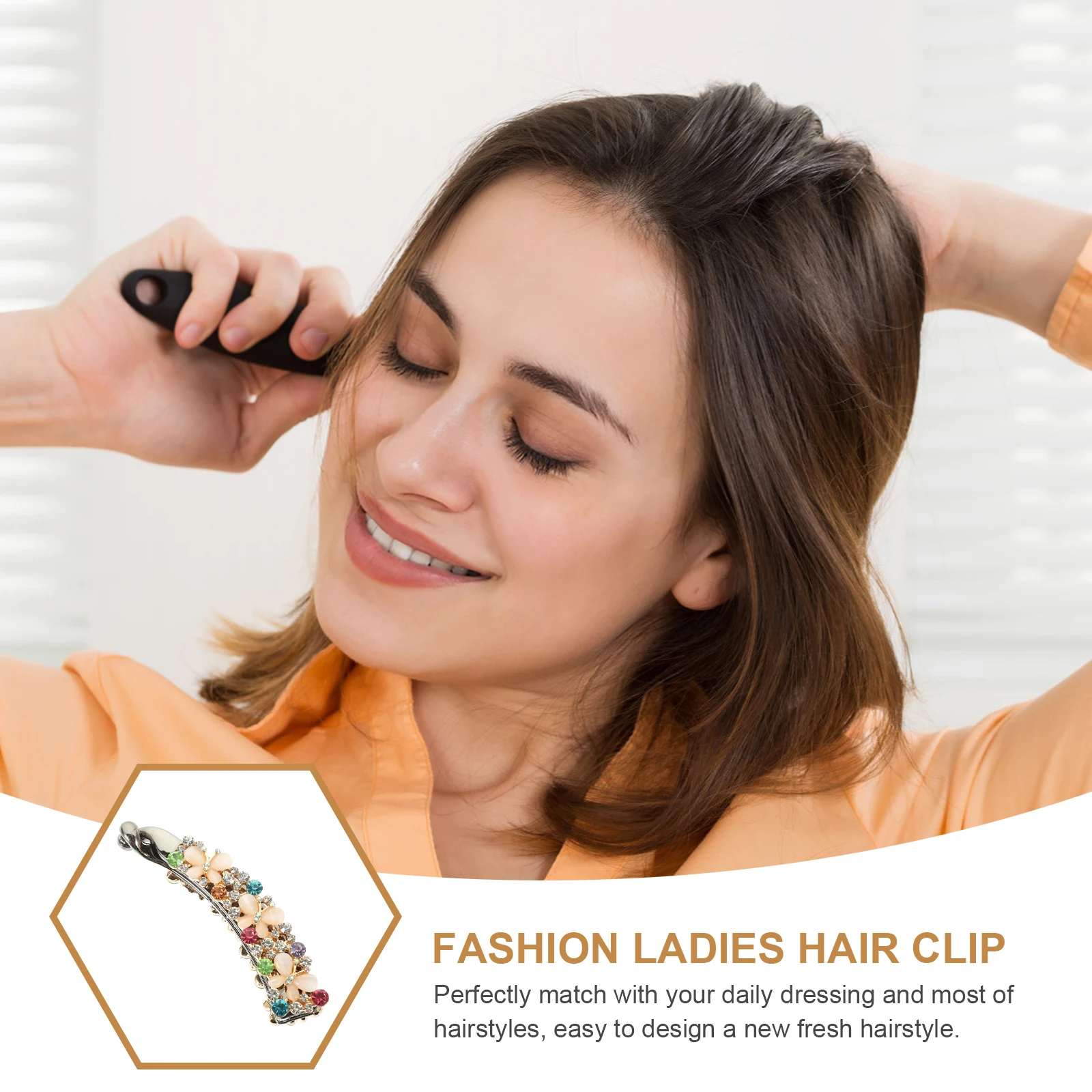 

Banana Hair Clip Rhinestone Decorated Women Accessories Small Size Light Weight Elegant Daily Wear White Color Non Fading Deform