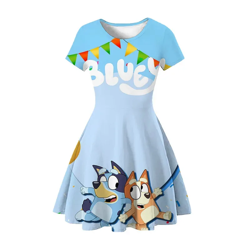 Sky02 2024 새로운 가족 여름 3d 인쇄 된 소녀 귀여운 만화 공주 드레스 애니메이션 빙고 소녀 반팔 홈 Pajam88Ji