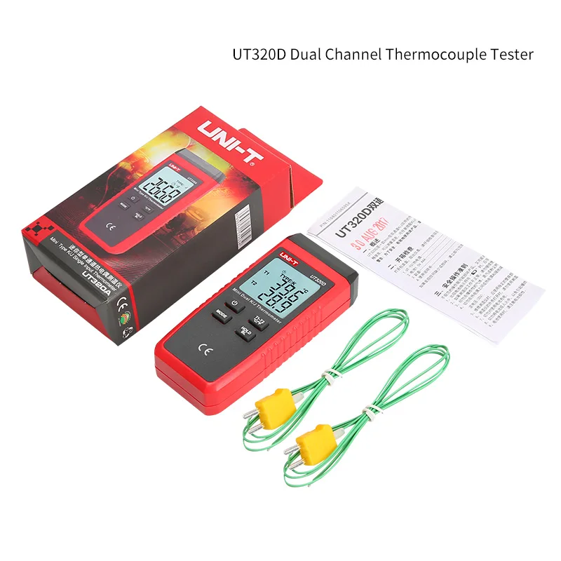 UNI-T UT320D termometr higrometr Thermokoppel typ kontaktu podwójny kanał K/J miernik temperatury UT320A higrometr tester