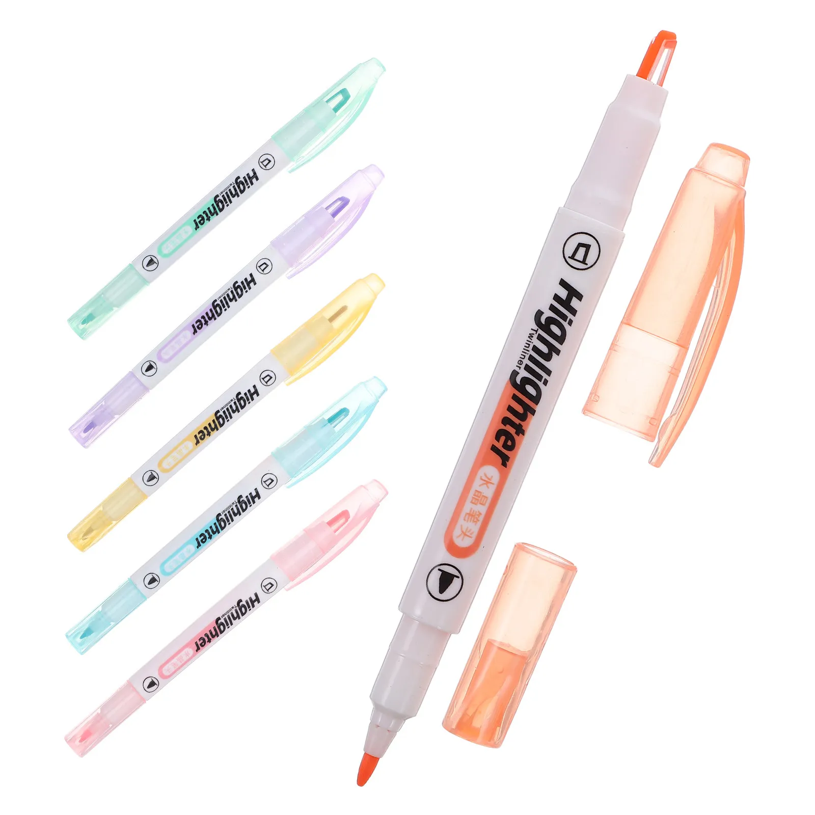 

6pcs Double Ended Highlighter Pens Transparent Tip Dual Tip Broad Fine Tips For Students Stationery Multi Colored Writing