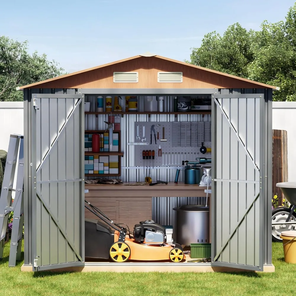 

8x6 metal shed and outdoor storage shed, steel tool multi-purpose shed with ventilation, lockable door, windows