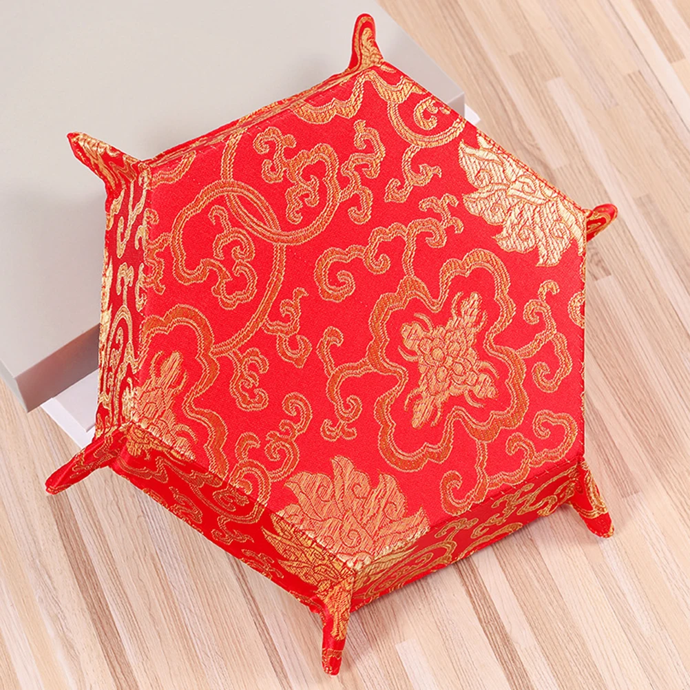 

2pcs Brocade Fabric Candy Container Dried Food Plate Chinese Style Wedding Spring Festival Home Office Use Gift Housewarming