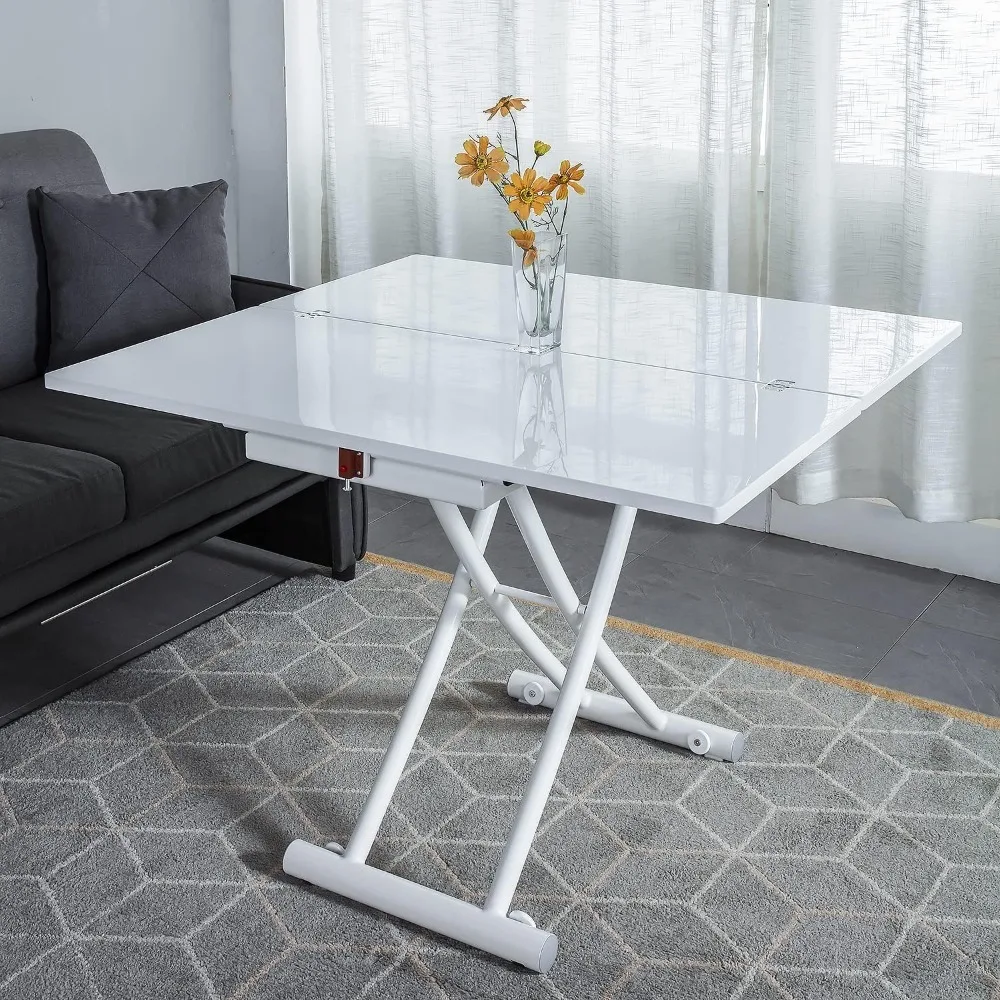 

Living room dining table folding, metal lifting stand multi-functional, dinner kitchen tea table design at home wood tabletop